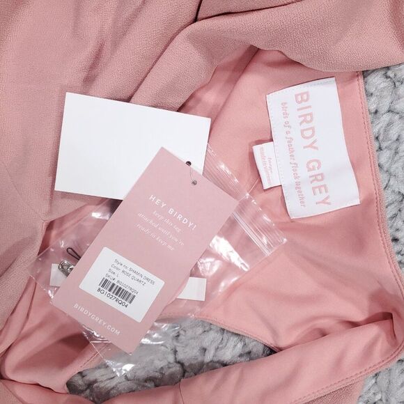 READ Birdy Grey Shamin V-Neck Crepe Bridesmaid Dress Pink Rose Quartz Large Slit - Picture 13 of 13